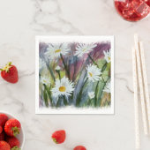 SERVIETTE EN PAPIER CHAMP DE FLEURS JOURNALIÈRES BLANCHES PAPIER NAPKI (En situation)