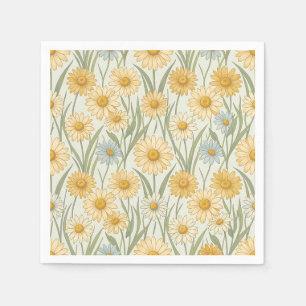 Serviette En Papier Champ de Marguerite Jaune Motif Floral Sans Coutur