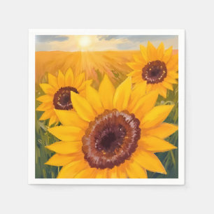 Serviette En Papier Champ de Tournesols Aquarelle Fleur Jaune Peinte
