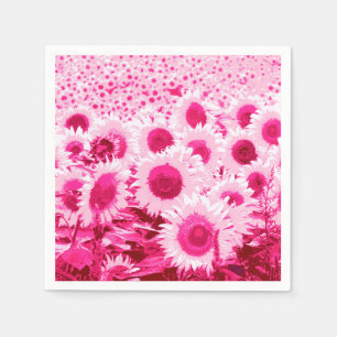 Serviette En Papier Champ de tournesols - nuances rose fuchsia