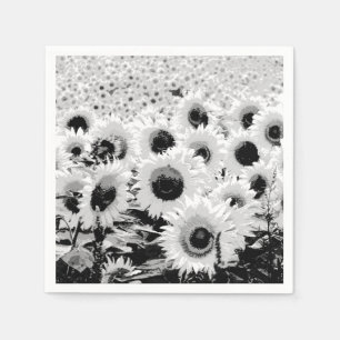 Serviette En Papier Champ des tournesols - noir, blanc et gris