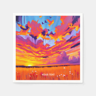 Serviette En Papier Champ rouge orange d'Imaginaire mou