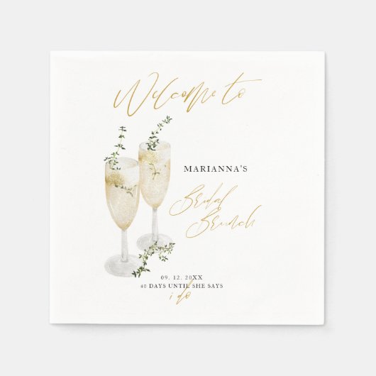 Serviette En Papier Champagne Bridal Brunch Gold Calligraphie Bienvenu (Devant)