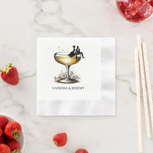 Serviette En Papier Champagne Couple (En situation)