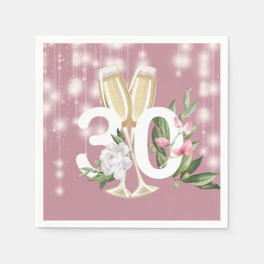 Serviette En Papier Champagne de luxe rose 30e anniversaire (Devant)