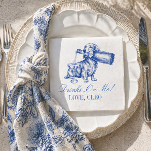 Serviette En Papier Champagne de mariage élégant dachshund en style ch