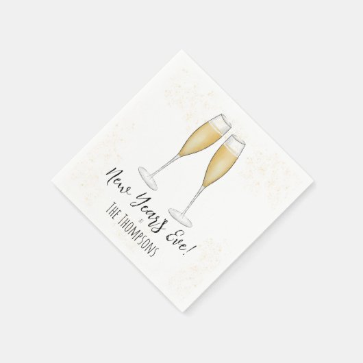 Serviette En Papier Champagne de Nouvel An simple Aquarelle Or (Coin)