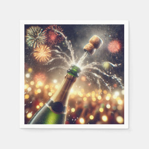 Serviette En Papier Champagne du Nouvel An Avec Flacon De Cork