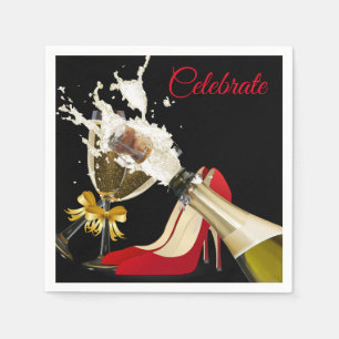 Serviette en papier Champagne et chaussures rouges