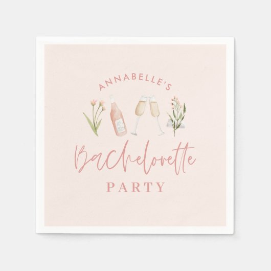 Serviette En Papier Champagne fleur sauvage rose moderne bachelorette (Devant)