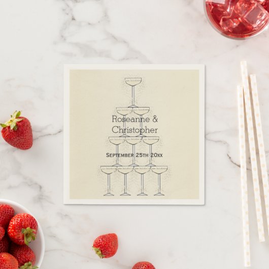 Serviette En Papier Champagne Flutes Design Champagne Mariage couleur (En situation)