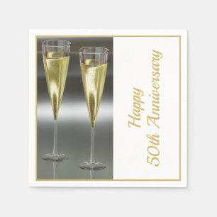 Serviette En Papier Champagne Glasses 50e anniversaire Mariage