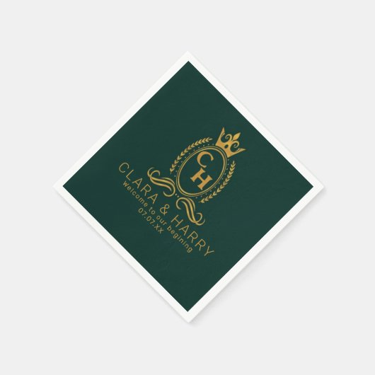 Serviette En Papier Champagne gold minimal  lettering green weeding (Coin)