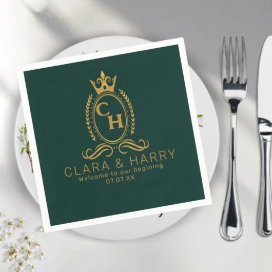 Serviette En Papier Champagne gold minimal  lettering green weeding