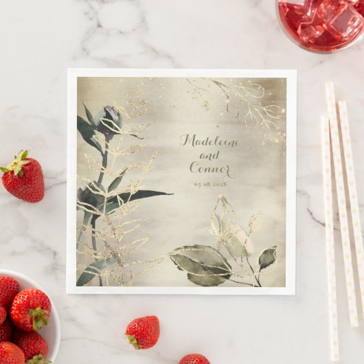 Serviette En Papier Champagne Gold Peony Garden Mariage élégant (En situation)