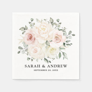 Serviette En Papier Champagne Ivory Blush rose Floral Mariage