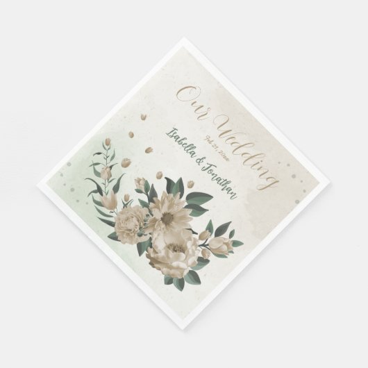 Serviette En Papier champagne romantique fleurs verdure mariage (Coin)