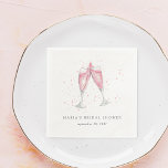Serviette En Papier Champagne rose Fête des mariées personnalisée<br><div class="desc">Les serviettes de cocktail de la douche nuptiale,  élégantes et festives,  sont dotées d'une paire de verres de champagne clinquants en aquarelle,  remplis de mousseux roses. Personnalisez avec votre nom et votre date d'événement en lettres gris chic.</div>