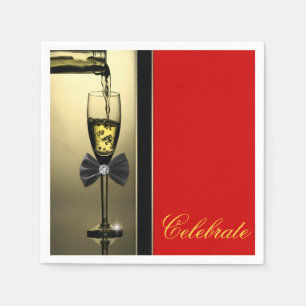 Serviette En Papier Champagne rouge et or