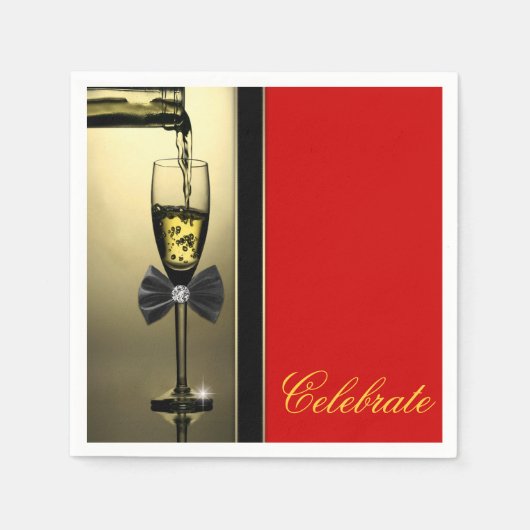 Serviette En Papier Champagne rouge et or (Devant)