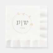 Serviette En Papier Champagne Simple Heart Wreath Monogram Mariage (Devant)