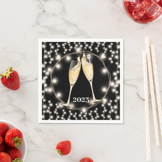 Serviette En Papier Champagne Toast String Lights Classic (En situation)