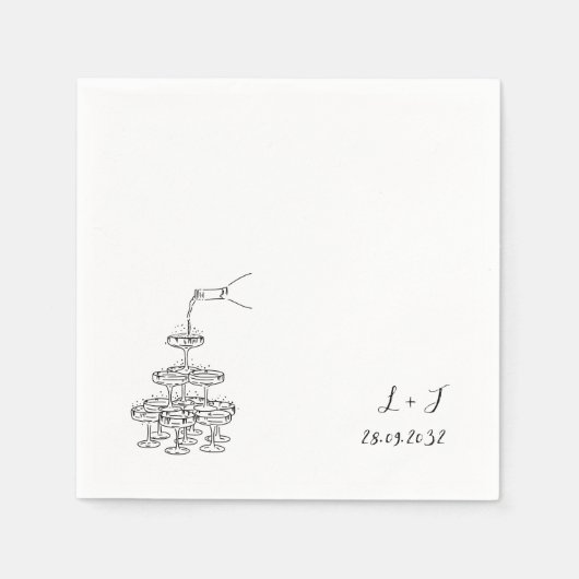Serviette En Papier Champagne Tower Monogramme Mariage personnalisé Co (Devant)