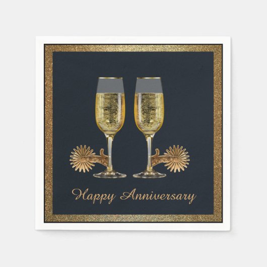 Serviette En Papier Champagne Western Party Et Spurs Joyeux Anniversai (Devant)