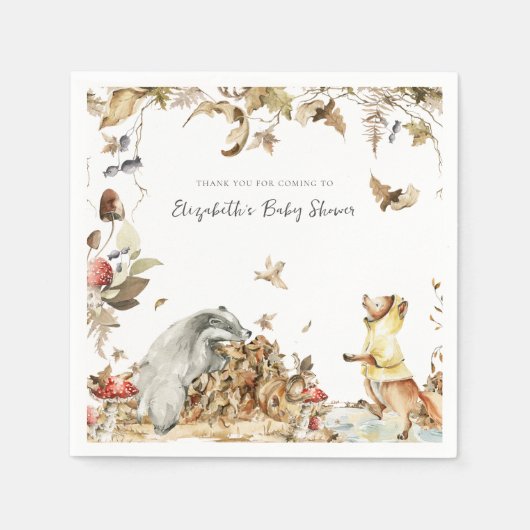 Serviette En Papier Champignon d'automne | Baby shower forestier (Devant)