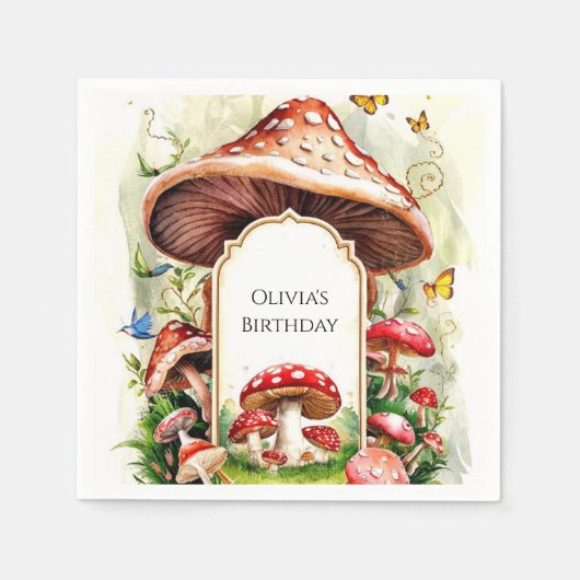 Serviette En Papier Champignon Pastel Boho Anniversaire (Devant)