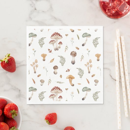 Serviette En Papier Champignons Anniversaire Napkin (En situation)