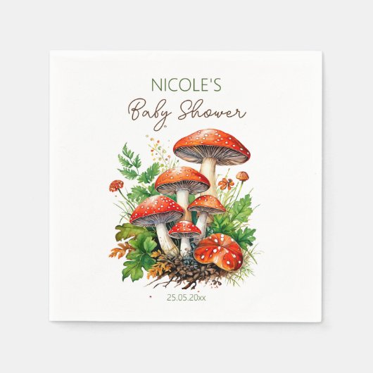 Serviette En Papier Champignons de la forêt sauvage baby shower imprim (Devant)