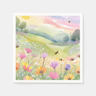 Serviette En Papier Champignons de printemps abeilles Fleurs Nature