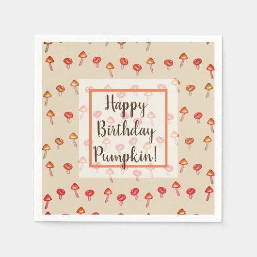 Serviette En Papier Champignons Joyeux Anniversaire Automne Art Papier (Devant)