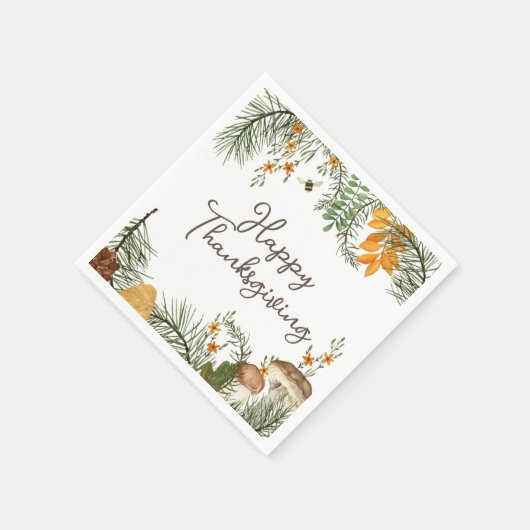 Serviette En Papier Champignons Rustiques de la forêt de automne Feuil (Coin)