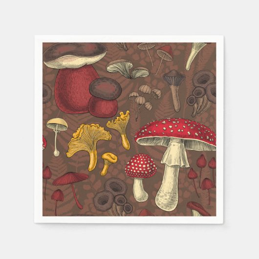 Serviette En Papier Champignons sauvages sur brun (Devant)