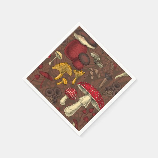 Serviette En Papier Champignons sauvages sur brun (Coin)