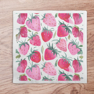 Serviette En Papier Champs de fraises été temps pique-nique rose