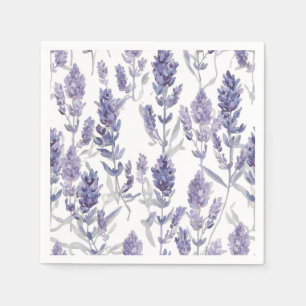 Serviette En Papier Champs de Lavande Motif de Fleur Aquarelle Viole