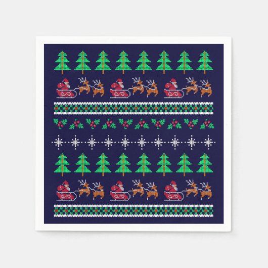 Serviette En Papier Chandail de Noël confit Motif sur bleu marine (Devant)
