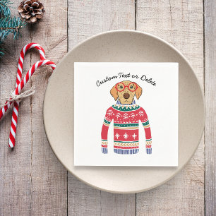Serviette En Papier Chandail de Noël moche, Chien portant des lunettes