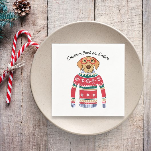 Serviette En Papier Chandail de Noël moche, Chien portant des lunettes
