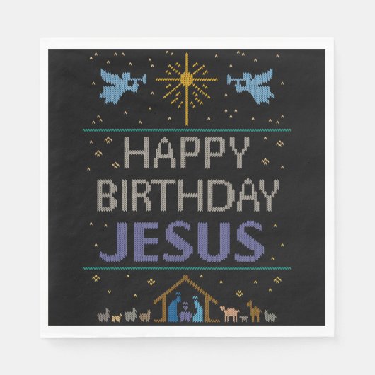Serviette En Papier Chandail de Noël moche Joyeux Anniversaire Jésus v (Devant)