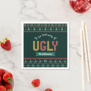 Serviette En Papier Chandail de Noël moche Knit nordique Votre nom Ver