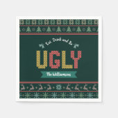 Serviette En Papier Chandail de Noël moche Knit nordique Votre nom Ver (Devant)