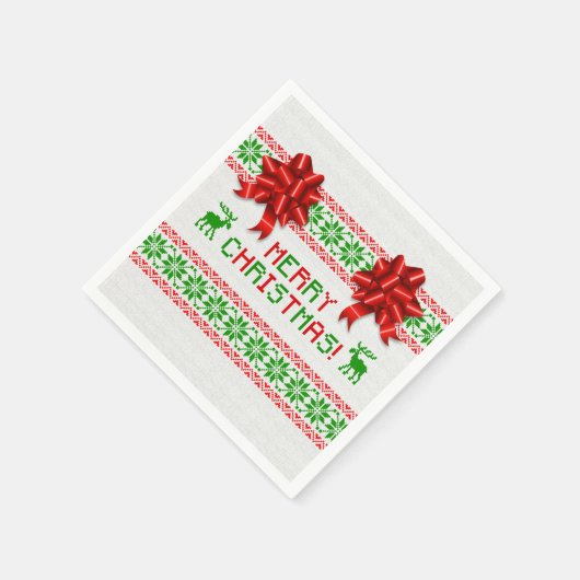 Serviette En Papier Chandail de Noël moche Tacky Rouge Vert Bow Noël (Coin)