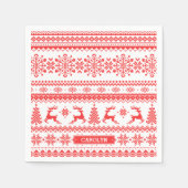 Serviette En Papier Chandail de Noël rouge brun motif monogramme (Devant)