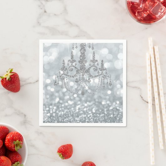 Serviette En Papier Chandelier blanc Parties scintillant en argent Bok (En situation)