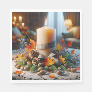 Serviette En Papier Chandelle d'automne avec des cornes et du ruban