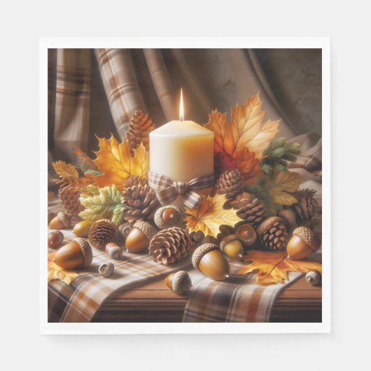 Serviette En Papier Chandelle d'automne avec des cornes et du ruban (Devant)
